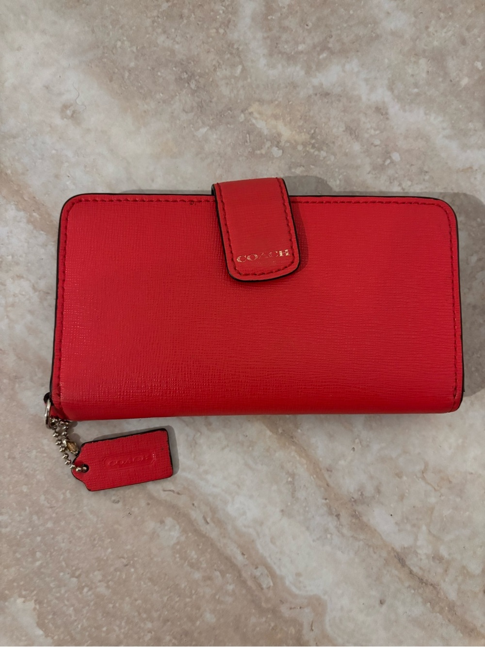 Coach Coral Saffiano Leather Snap Closure Wallet with Tag